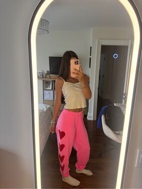 Aviator Nation Hot Pink Joggers with Red Heart Side Print
